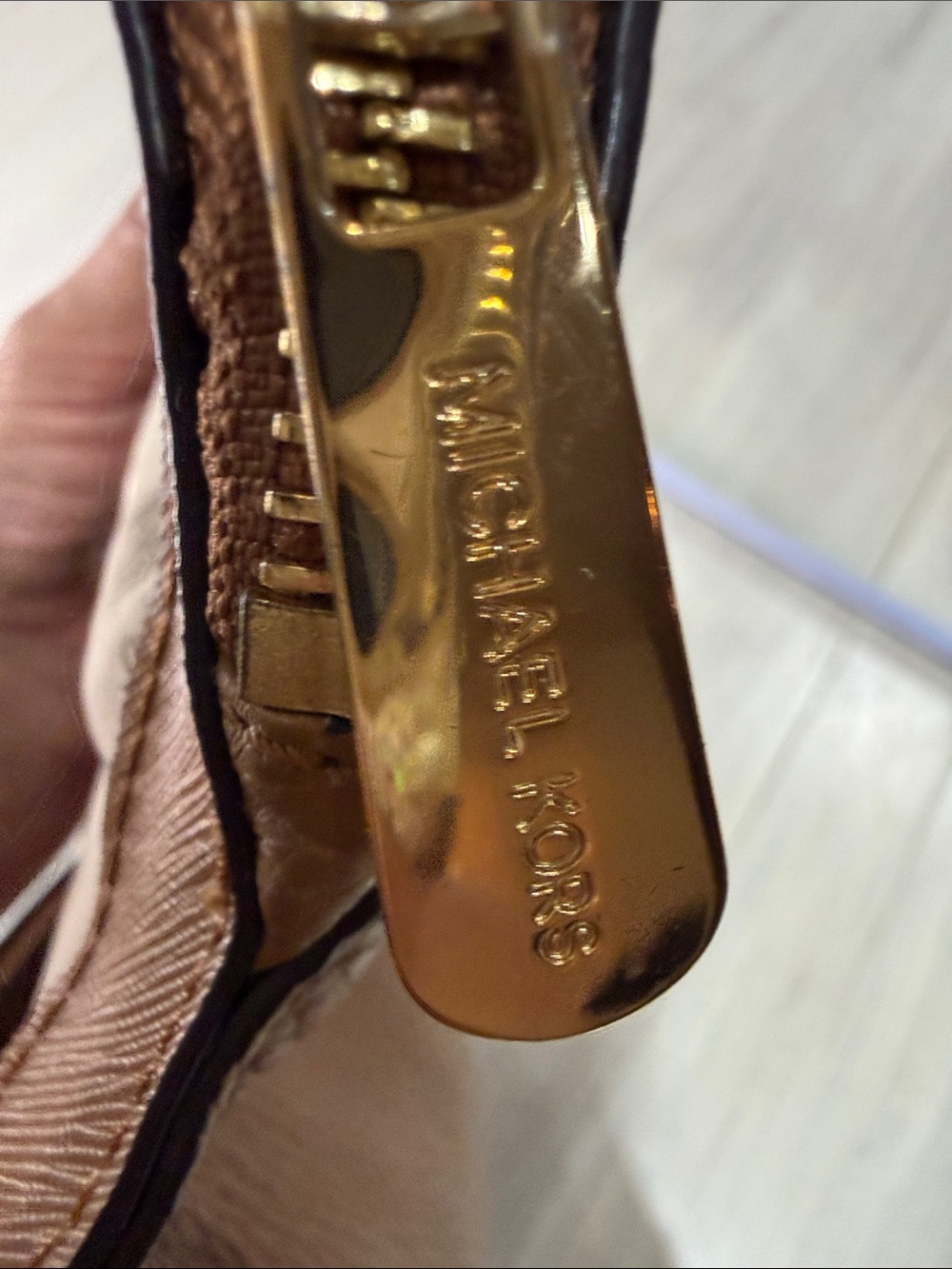 Michael Kors Brown Pebbled Leather Crossbody with Gold Plate- Needs strap - Picture 9 of 11